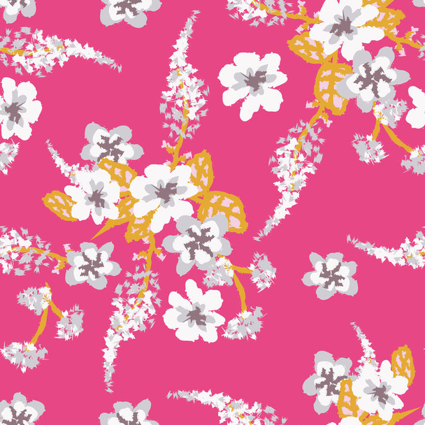 light floral bouquets seamless vector pattern on a vibrant pink - Вектор,изображение