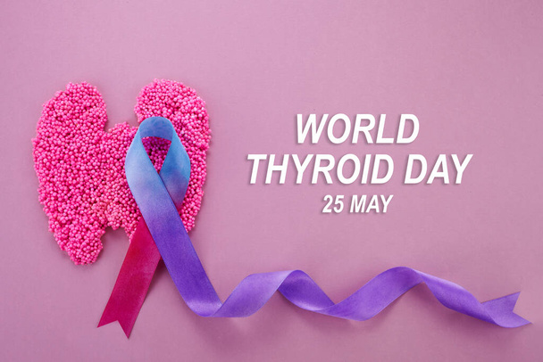 World Thyroid day background. Teal, pink and blue ribbon. - Fotografie, Obrázek