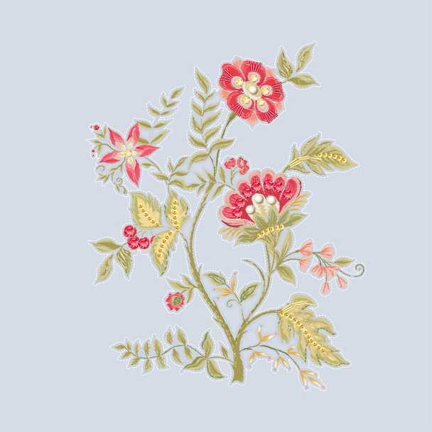 Fantasy flowers in retro, vintage, jacobean embroidery style. - Вектор, зображення