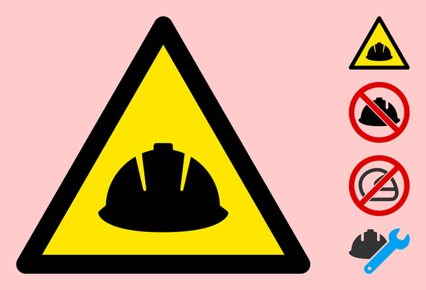 Vector Hard Helmet Warning Triangle Sign Icon - Vettoriali, immagini