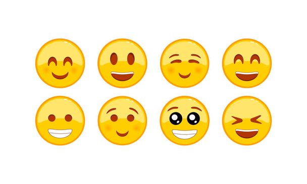 Grappige, vriendelijke emoji icoon set. Smiley, emoticons. Gezichtsuitdrukking op geïsoleerde witte achtergrond. EPS 10-vector. - Vector, afbeelding