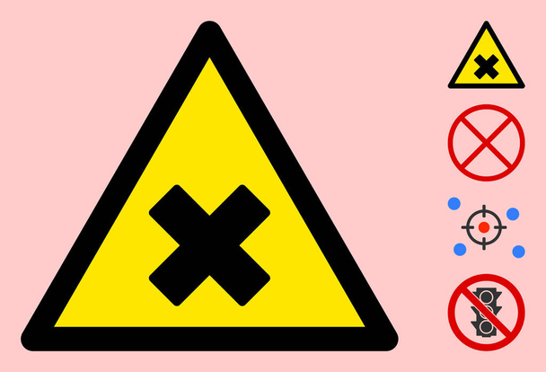 Vector Road Cross Warning Triangle Sign Icon - Διάνυσμα, εικόνα