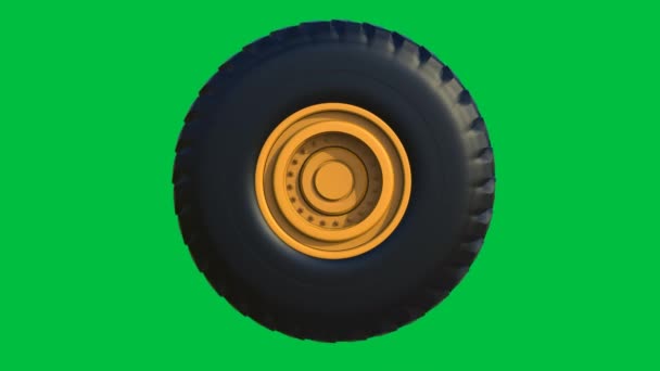 3D vykreslování truck pneumatiky se žlutým kolem izolované na zeleném pozadí obrazovky - Záběry, video