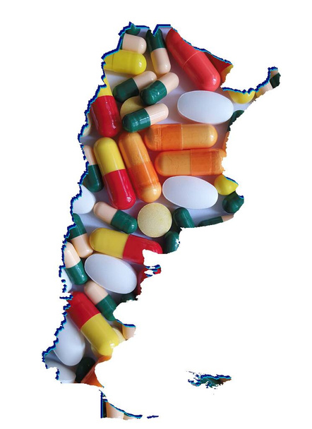térkép Argentína gyógyszeres tabletták és fehér háttér - Fotó, kép