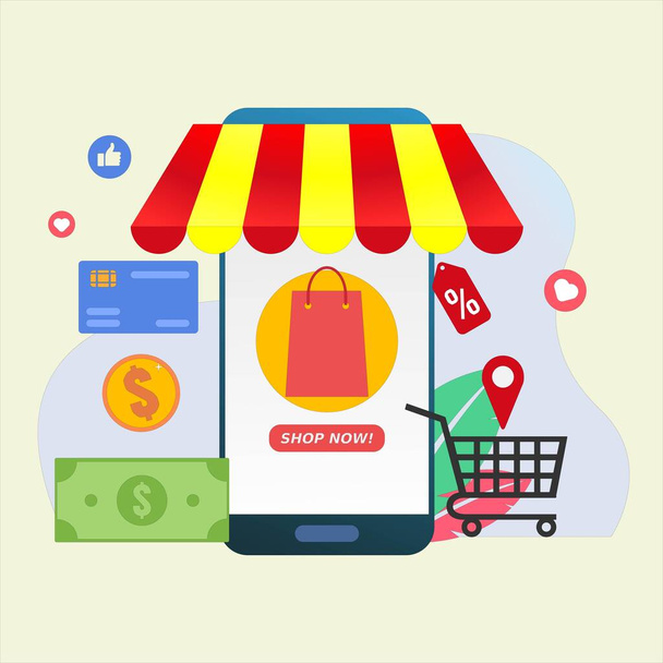 vector ilustración concepto de banner de compras en línea, plantillas de aplicaciones móviles
. - Vector, Imagen