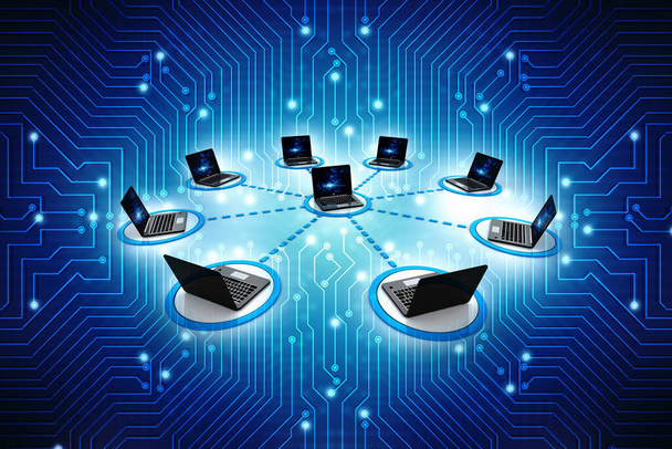 3D rendering Computer network, Δίκτυο υπολογιστών με Globe, Internet Communication background - Φωτογραφία, εικόνα