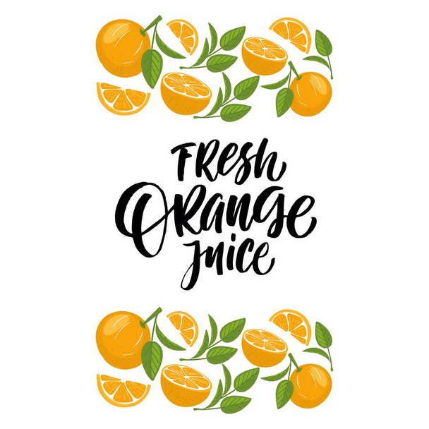 Lettering orange juice with hand-drawn oranges. - Vector, Image