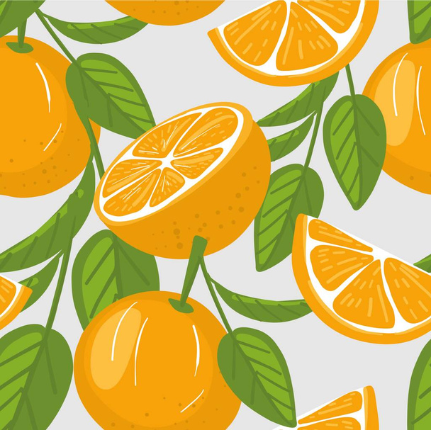 Tropical seamless pattern with oranges. Fruit repeated background. Vector bright print for fabric or wallpaper. - Vector, Image
