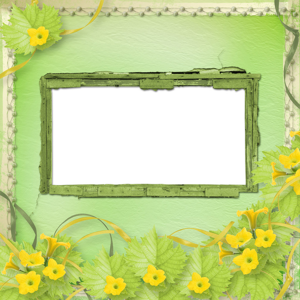Grunge paper frames with flowers pumpkins and ribbons - Фото, зображення