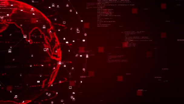 Red Color Technology Network Data Connection, Digital Data Network and Cyber Security Background Concept. Earth element furnished by Nasa. - Footage, Video