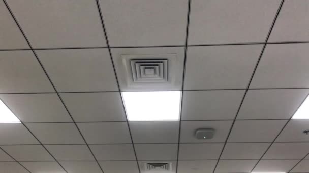 Suspended Grid false ceiling interiors for workstation of an office building with necessary lighting and management system services - Footage, Video