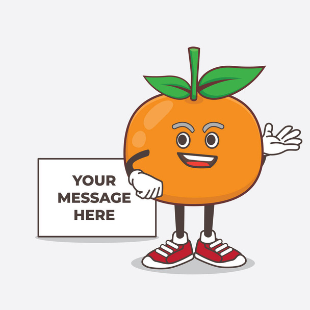 Uma ilustração do personagem de mascote de desenho animado laranja mandarim com quadro branco
 - Vetor, Imagem