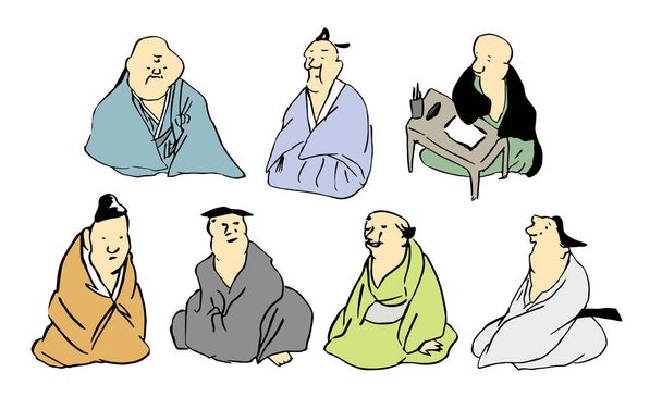 Vector illustration drawn by Japanese shaves wearing kimono - Vector, Image