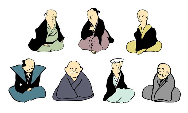 Vektorová ilustrace nakreslená japonskými holemi v kimonu - Vektor, obrázek