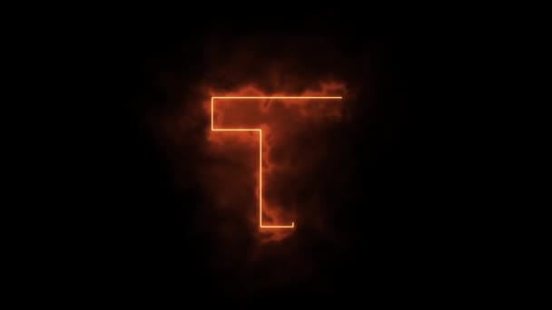 Alfabet in vlammen - letter T in brand - getekend met laserstraal op zwarte achtergrond - Video