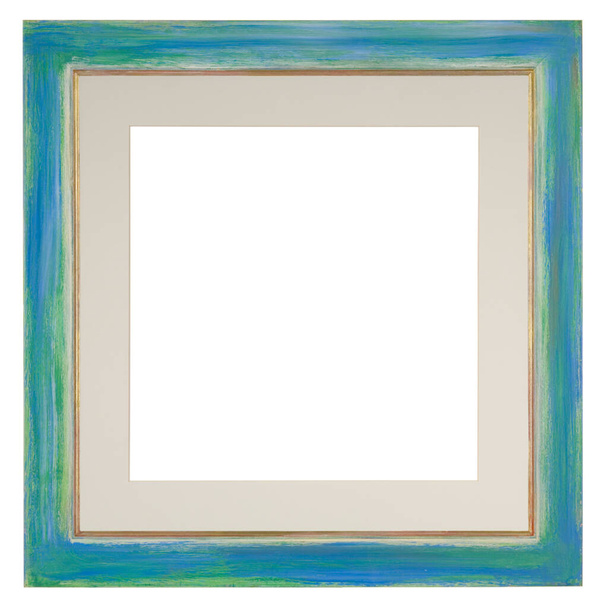 Üres képkeret elszigetelt fehér, kézzel festett kék forma szerelvény, négyzet alakú - Fotó, kép