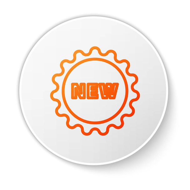 Línea naranja Etiqueta de precio con una inscripción Nuevo icono aislado sobre fondo blanco. Insignia por precio. Descuento de etiqueta promocional. Botón círculo blanco. Ilustración vectorial
 - Vector, imagen