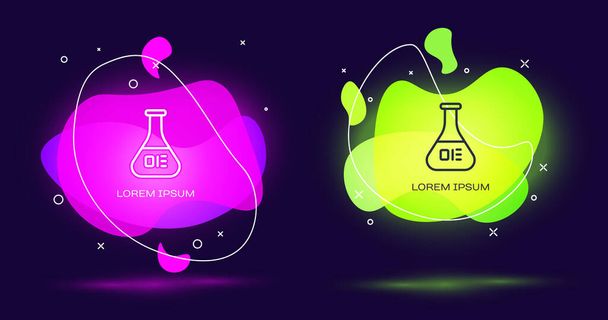 Line Test tube and flask chemical laboratory test icon isolated on black background. Laboratory glassware sign. Abstract banner with liquid shapes. Vector Illustration - Vector, Image