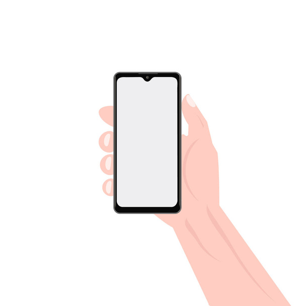 Ανθρώπινο χέρι κρατώντας χωρίς bezel smartphone / κινητό κινητό τηλέφωνο επίπεδη διανυσματική απεικόνιση / εικονίδιο. eps10 - Διάνυσμα, εικόνα