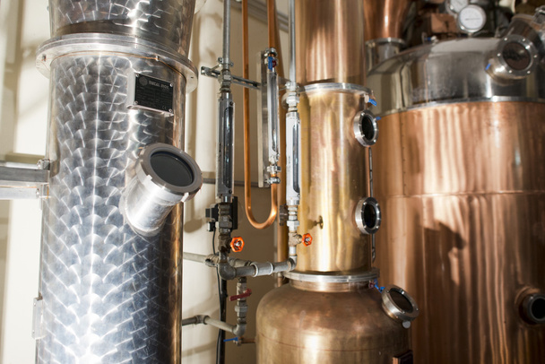Copper still alembic inside distillery - Photo, Image