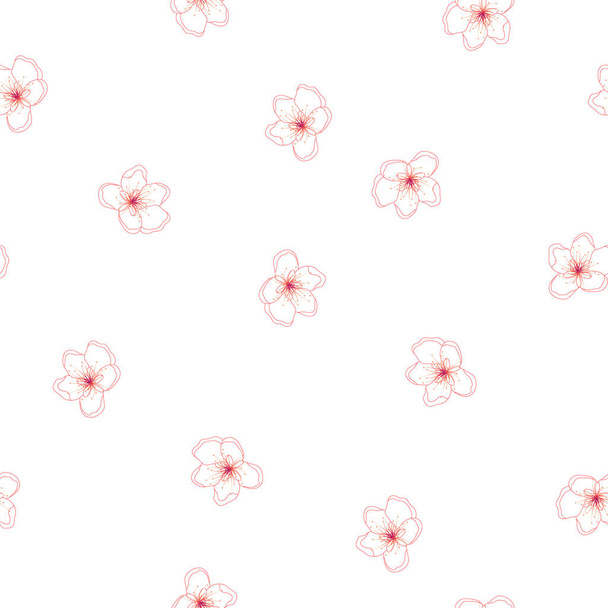 Цветная линия Персиковый цветок вишни бесшовный фон текстуры
 - Вектор,изображение