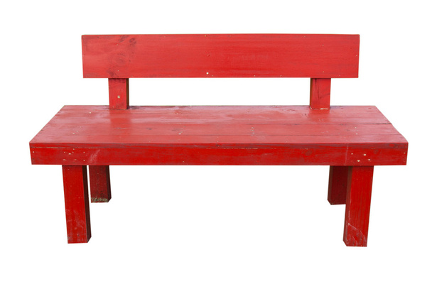 Red wooden bench isolated on white background - Photo, Image