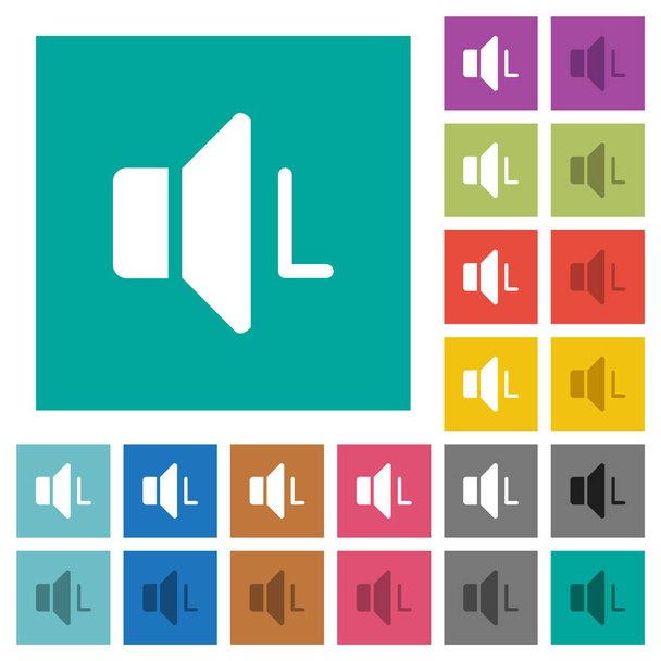 Bal audio csatorna többszínű lapos ikonok egyszerű négyzet hátterű. A lebegő vagy aktív hatások fehér és sötétebb ikonváltozatai. - Vektor, kép