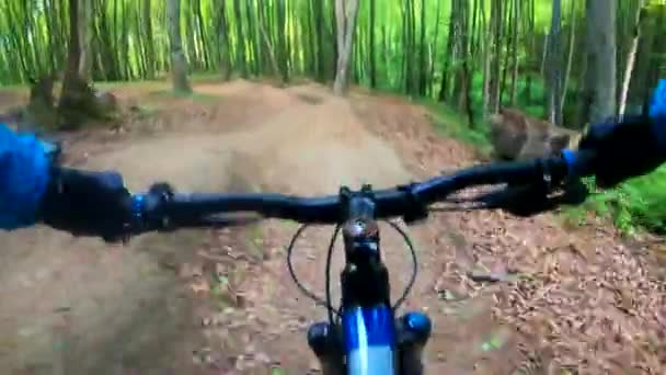 Amatööri ratsastaja pyörällä keväällä puistossa - Materiaali, video