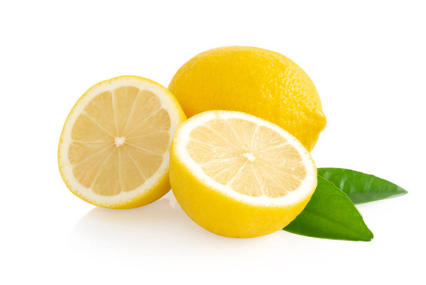 Closeup fresh lemon fruit slice isolated on white background, food and healthy concept - Photo, Image