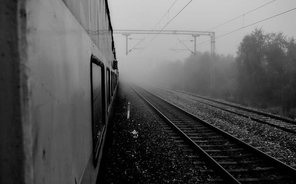 Train reaching at beautiful and clean katra railway station of Jammu, railway track - Photo, Image