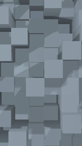 Abstrakti harmaa tyylikäs kuutio geometrinen tausta. Kaoottisesti kehittyneet suorakaiteen muotoiset tangot. 3D-mallinnus, 3D-kuvitus - Valokuva, kuva