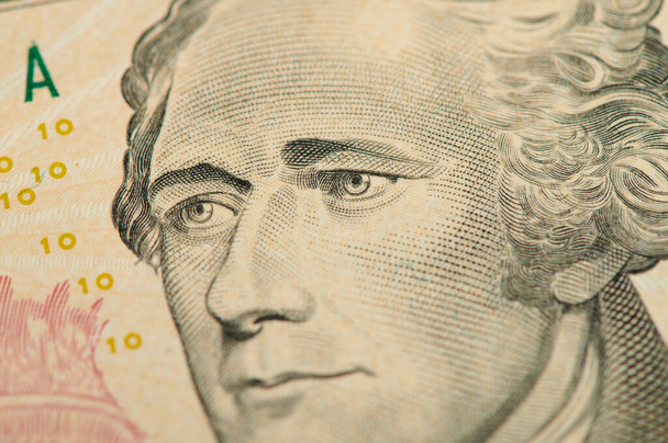 Hamilton portrait. Ten American dollars. US paper currency close up - Φωτογραφία, εικόνα