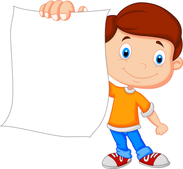 Niño sosteniendo papel en blanco
 - Vector, imagen