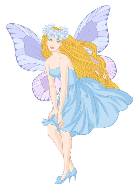 Pretty fairy in a wreath of flowers, hand drawn vector illustration on a white background. - Vektori, kuva