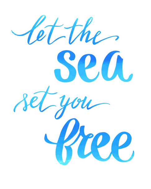 Take me to the sea, hand written lettering on blur background. - ベクター画像
