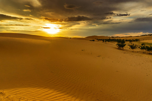 paysage magnifique avec coucher de soleil spectaculaire dans le désert - Photo, image