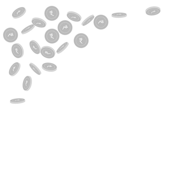 Indian rupee coins falling. Scattered black and wh - Vector, Image