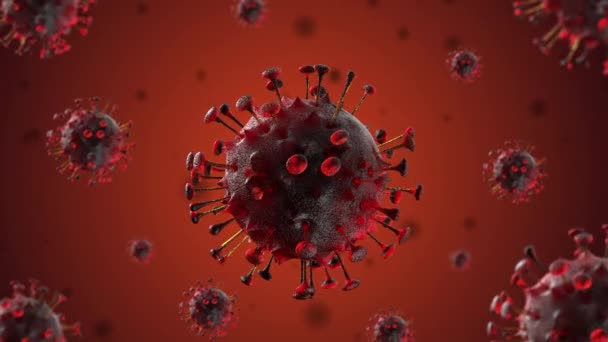 Animacja pętli Wirus Corona latający wiele komórek na tle mikrobiologii z 3d renderowania. - Materiał filmowy, wideo