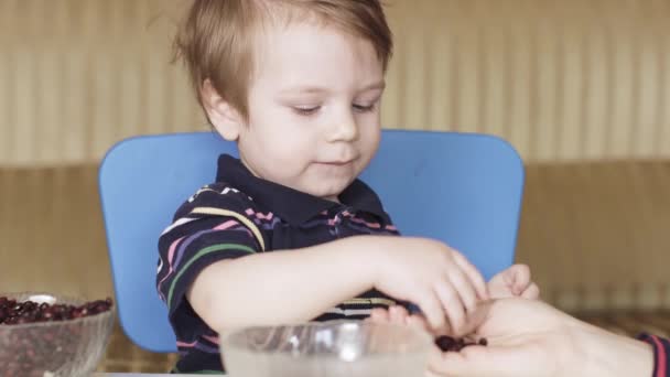 Boy child is playing beans - Záběry, video