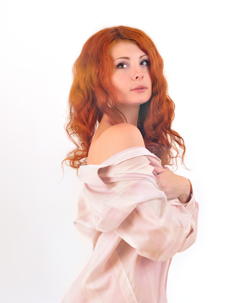 Sexy redhead slim woman portrait isolated. - Fotografie, Obrázek