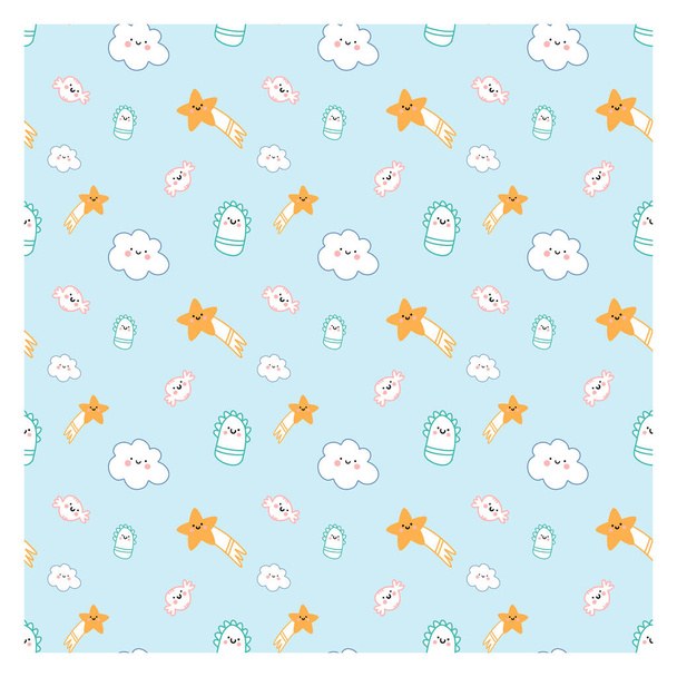 Seamless vector pattern for children. Wallpaper with cute characters. Kawaii background. - Vektor, kép