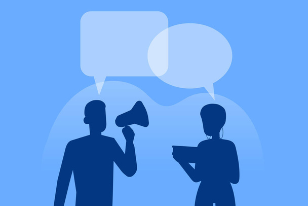 Concepto de comunicación. La gente de negocios siluetas de trabajo. Burbujas de diálogo. Red Social. Comunicación virtual. Ilustración del vector empresarial
 - Vector, imagen