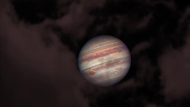 Jupiter az éjszakai égen és világos narancssárga felhő halad át - Felvétel, videó
