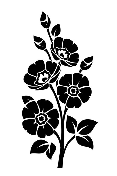 Vector black silhouette of flowers isolated on a white background. - Vektör, Görsel