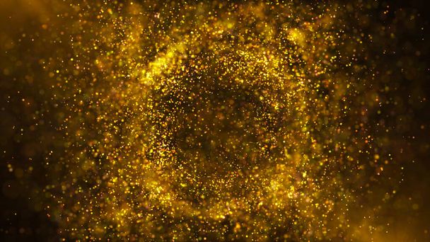 Explosion von Goldpartikeln. Computergrafik. - Foto, Bild
