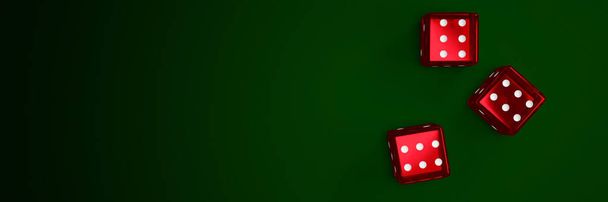 Прозорі червоні кубики падають на зелений фетровий стіл. Концепція азартних ігор в казино. 3D рендерингу
 - Фото, зображення