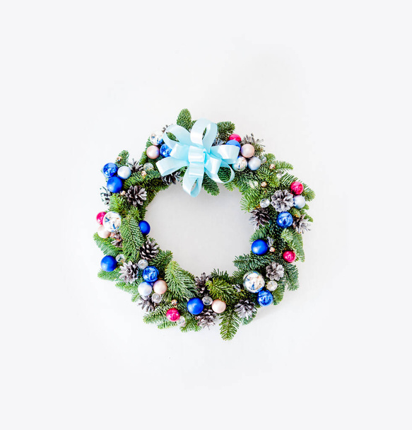 Christmas wreath decorated with balls - Фото, изображение