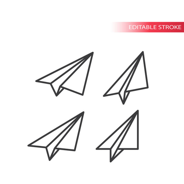 Papier vliegtuig eenvoudige dunne lijn vector icoon set. Aanpasbare beroerte. - Vector, afbeelding