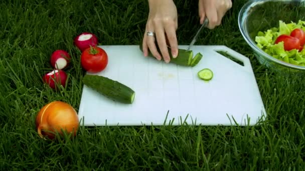Femme concombre frais dans le jardin
 - Séquence, vidéo