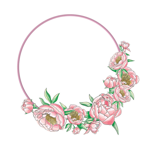 floral wreath from the pink peons - Vektor, Bild
